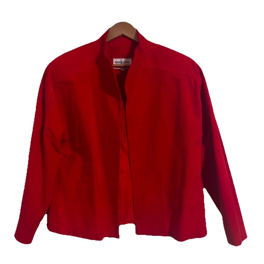 VTG Roth-Le Cover Red Cropped Blazer Faux Suede Vegan Size 16 US Made